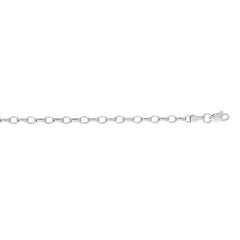 14K White Gold 3.2mm Lite Oval Rolo 7 Chain Bracelet with Lobster Lock