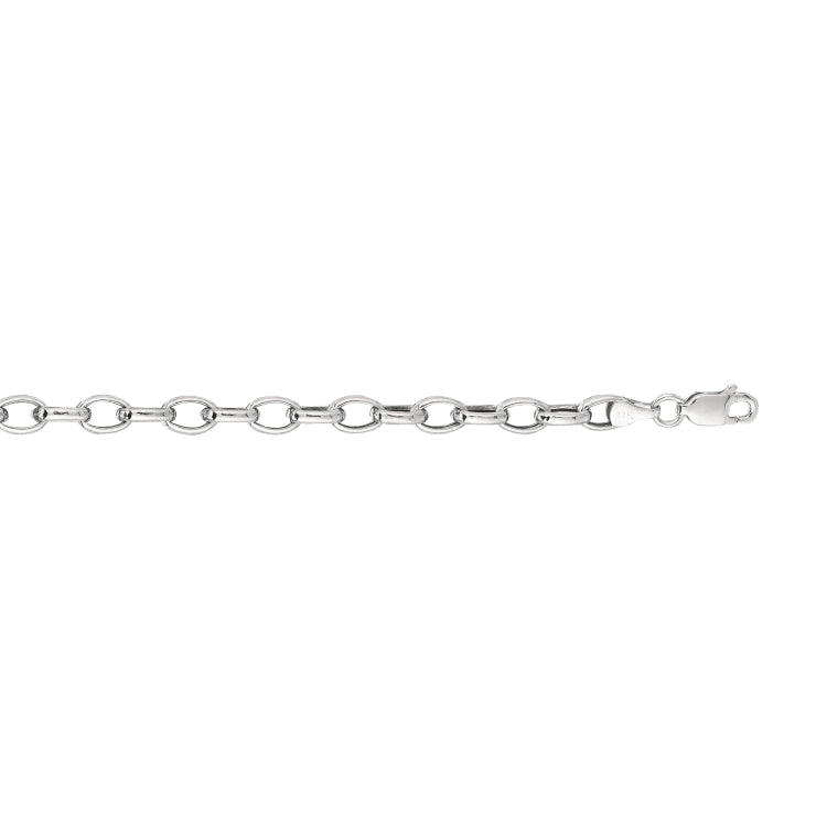 14K White Gold 4.6mm Lite Oval Rolo 7 Chain Bracelet with Lobster Lock