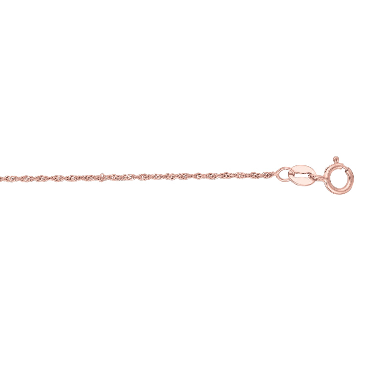 14K Rose Gold 1.1mm Singapore 20 Chain with Spring Ring Clasp