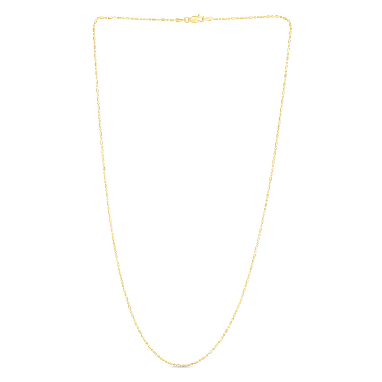 14K Yellow Gold 0.9mm Diamond Cut Bar and Bead 18 Chain with Lobster Lock