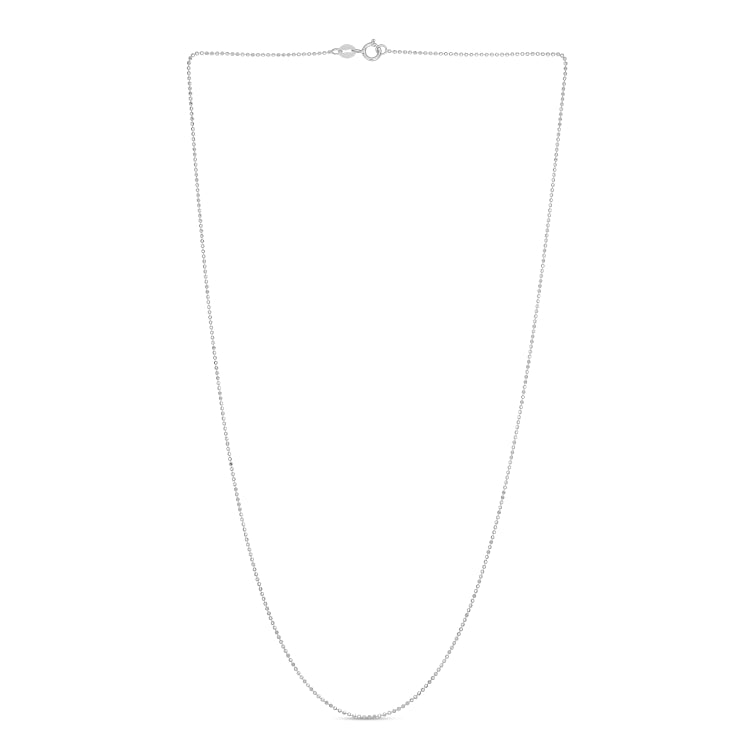 14K White Gold 0.9mm Diamond Cut Bead 16 Chain with Spring Ring Clasp