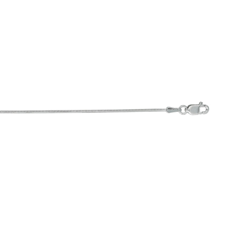 14K White Gold 0.9mm Round Snake 18 Chain with Lobster Lock