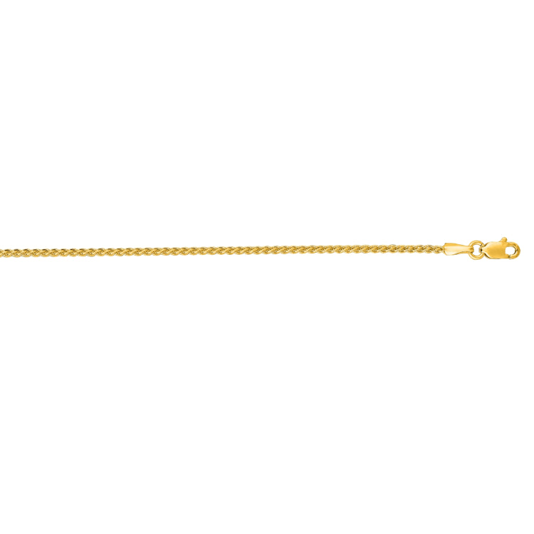 14K Yellow Gold 1.5mm Round Wheat 16 Chain with Lobster Lock