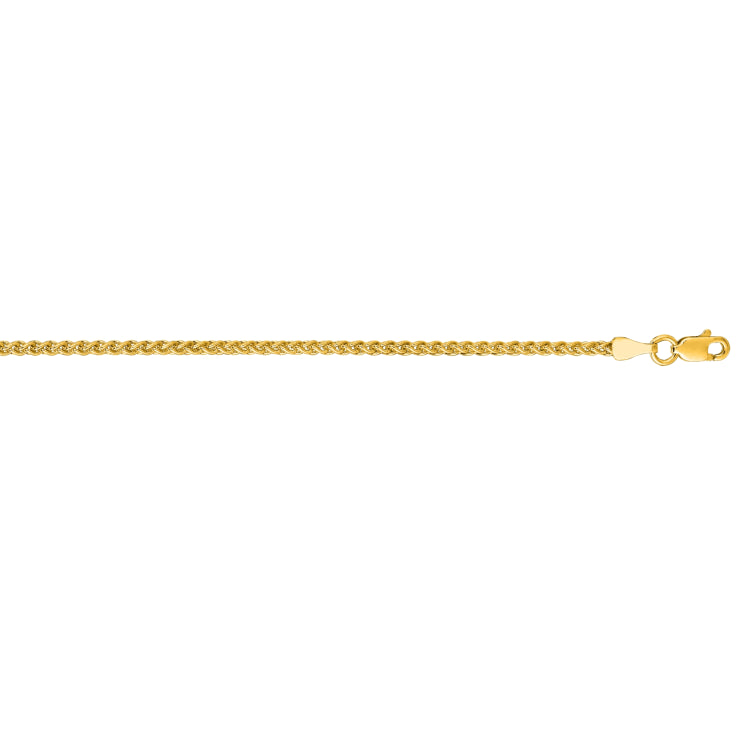 14K Yellow Gold 2.1mm Round Wheat 22 Chain with Lobster Lock