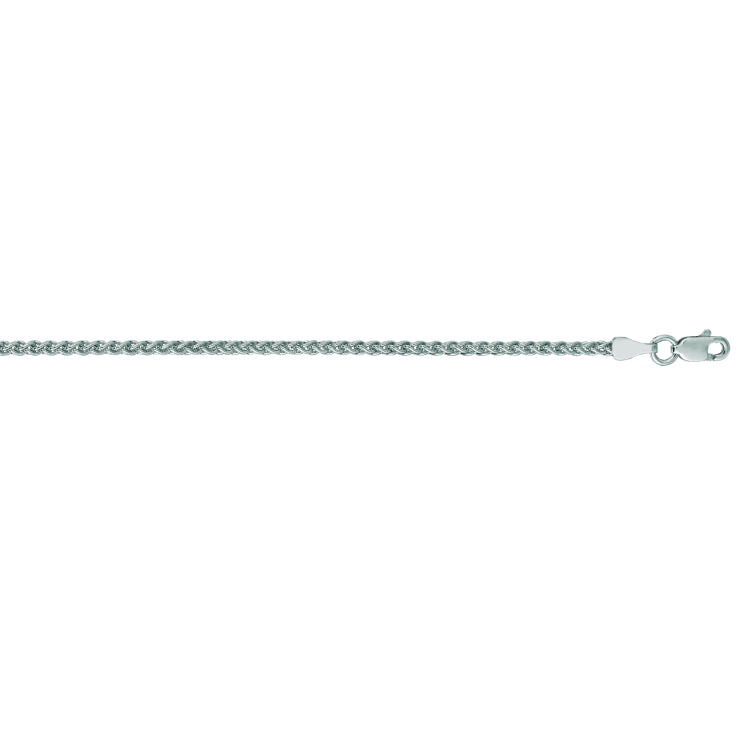14K White Gold 2.1mm Round Wheat 16 Chain with Lobster Lock