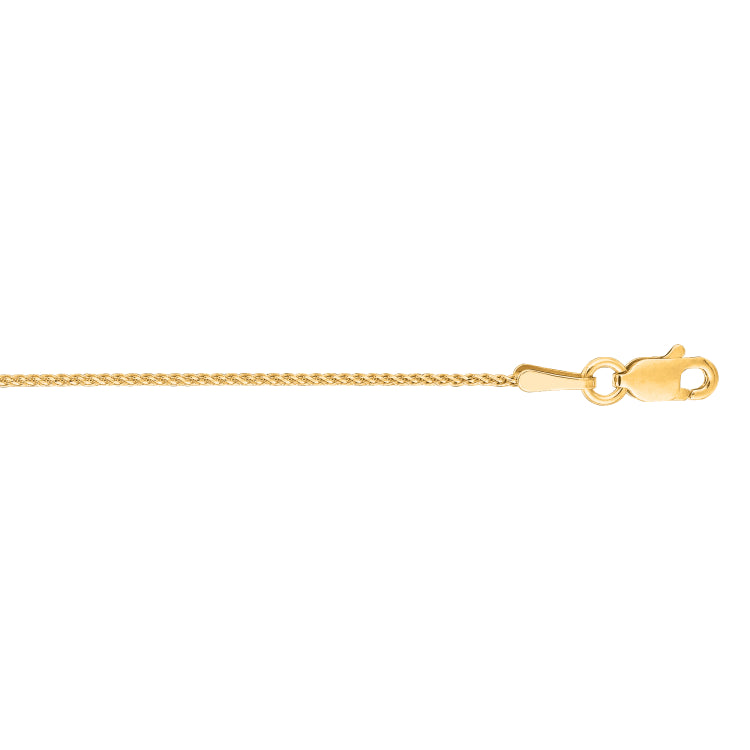 14K Yellow Gold 1mm Diamond Cut Round Wheat 16 Chain with Lobster Lock