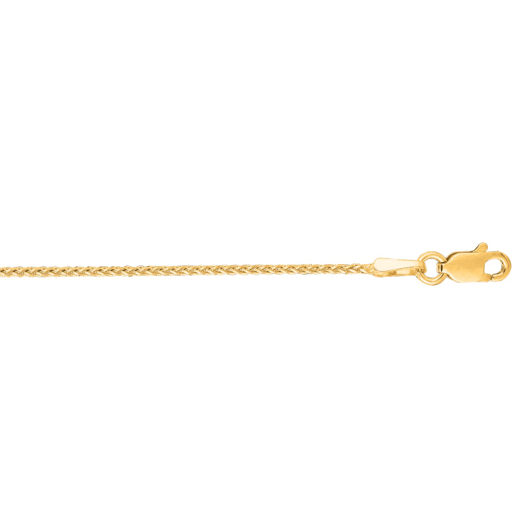 14K Yellow Gold 1.1mm Diamond Cut Round Wheat 16 Chain with Lobster Lock
