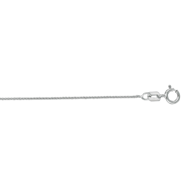 14K White Gold 0.6mm Diamond Cut Round Wheat 20 Chain with Spring Ring