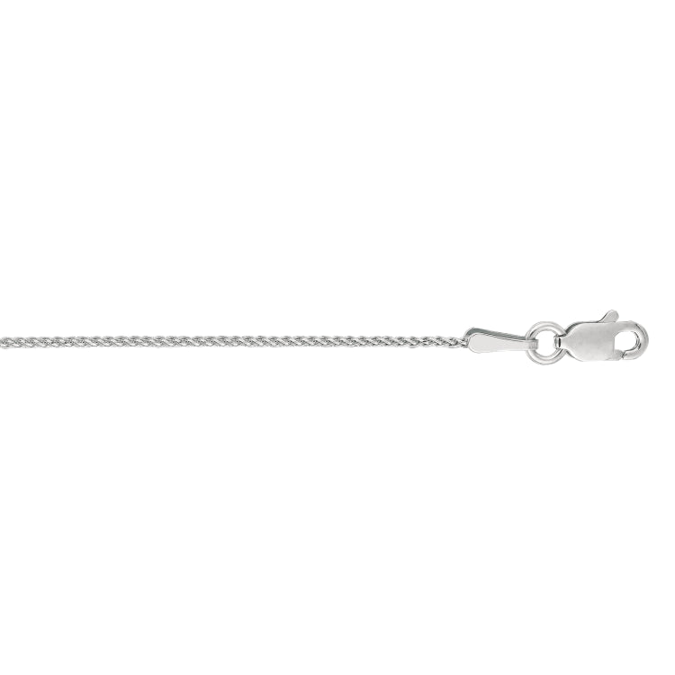 14K White Gold 1mm Diamond Cut Round Wheat 18 Chain with Lobster Lock