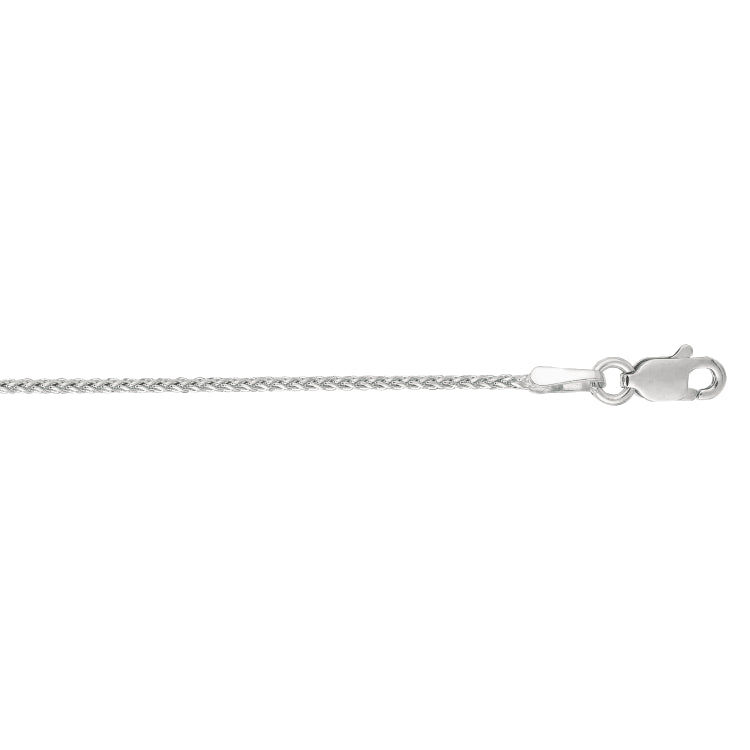14K White Gold 1.1mm Diamond Cut Round Wheat 24 Chain with Lobster Lock
