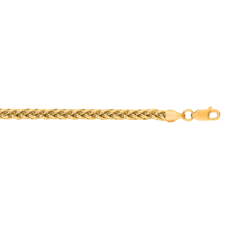 14K Yellow Gold 3.2mm Lite Round Wheat 24 Chain with Lobster Lock