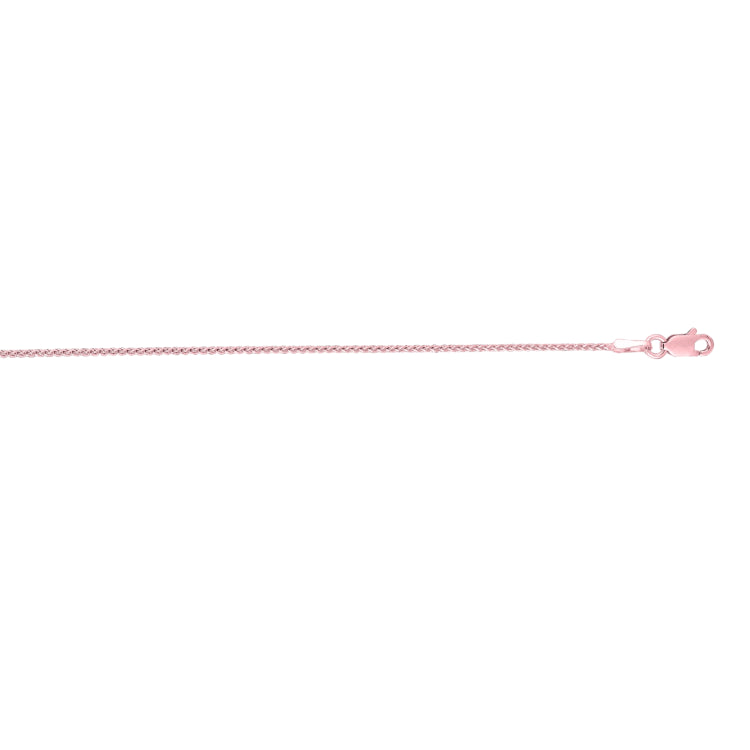 14K Rose Gold 1mm Diamond Cut Round Wheat 18 Chain with Lobster Lock