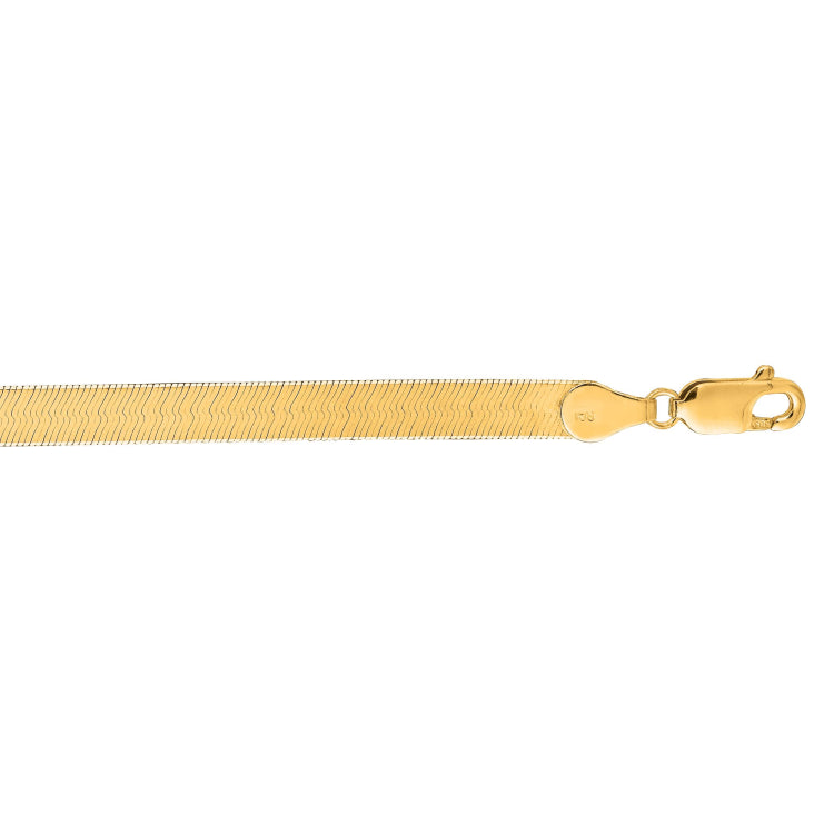 14K Yellow Gold 6mm Imperial Herringbone 8 Chain Bracelet with Lobster Lock