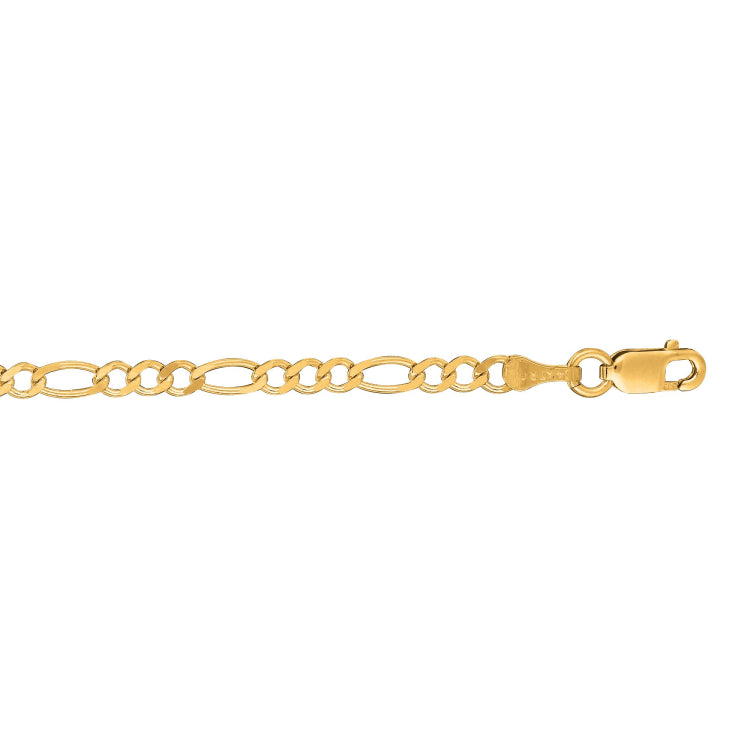 14K Yellow Gold 3.1mm Figaro 8 Chain Bracelet with Lobster Lock
