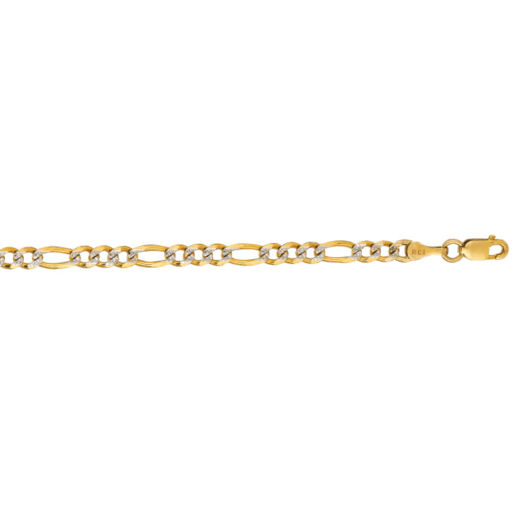 14K Yellow Gold 3.65mm White Pave Figaro 18 Chain with Lobster Lock