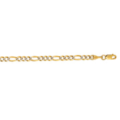 14K Yellow Gold 3.65mm White Pave Figaro 18 Chain with Lobster Lock