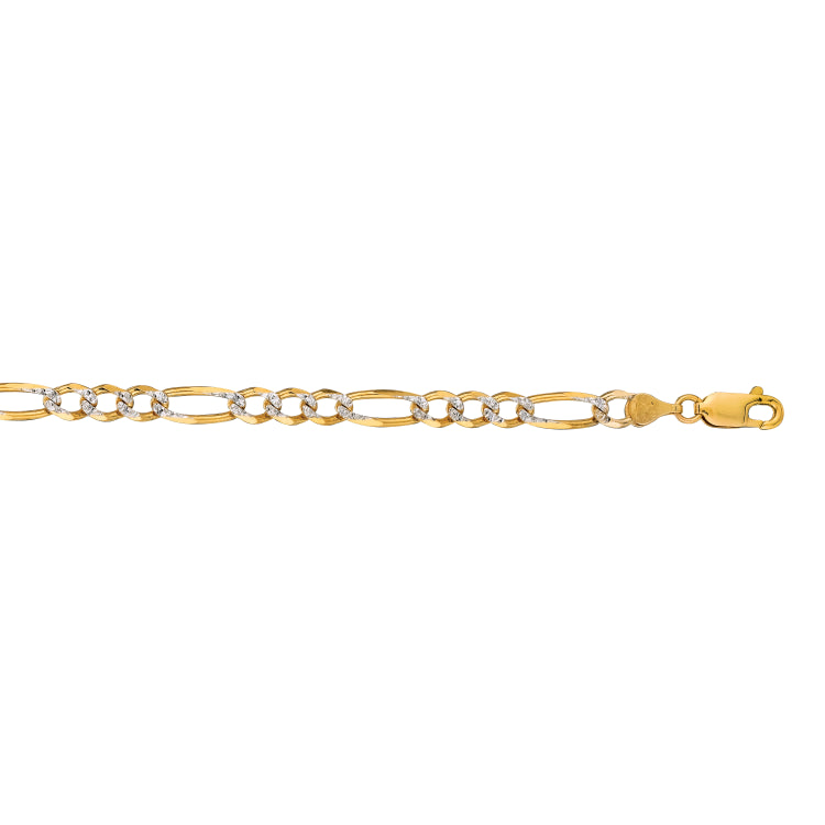 14K Yellow Gold 4.75mm White Pave Figaro 24 Chain with Lobster Lock