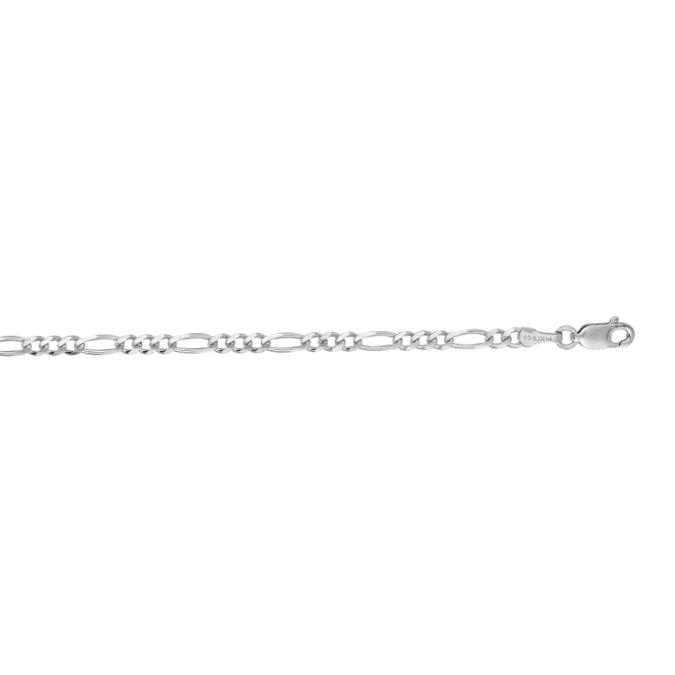 14K White Gold 3mm Figaro 22 Chain with Lobster Lock
