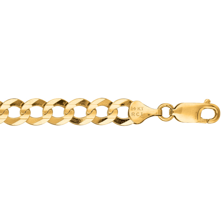 14K Yellow Gold 7mm Comfort Curb 8.5 Chain Bracelet with Lobster Lock
