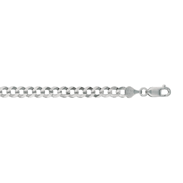 14K White Gold 5.7mm Comfort Curb 8.5 Chain Bracelet with Lobster Lock