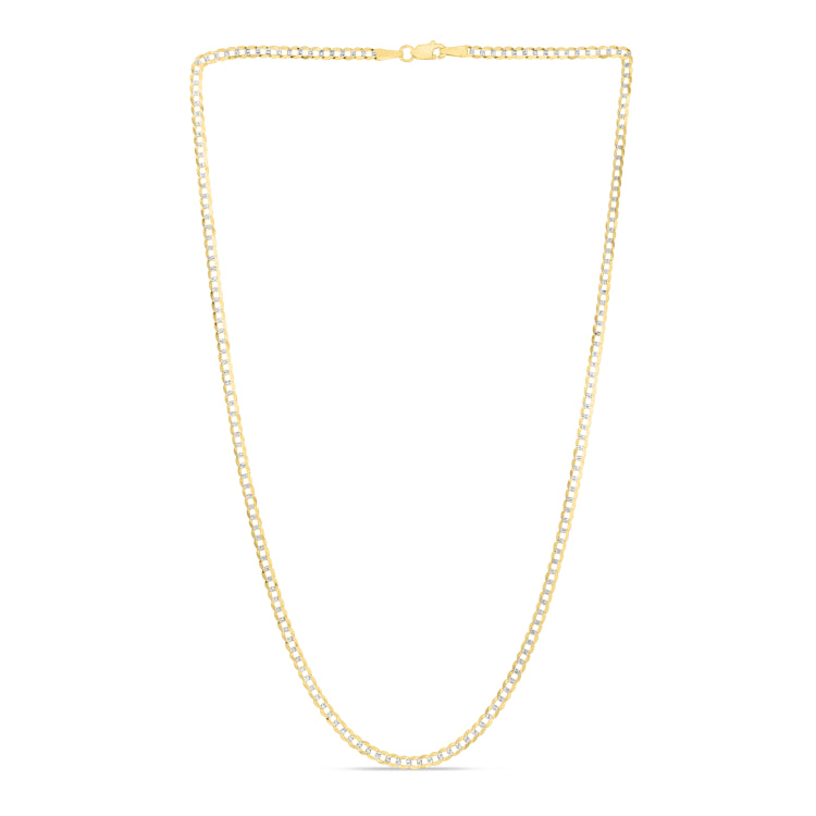 14K Yellow Gold 2.6mm White Pave Curb 18 Chain with Lobster Lock
