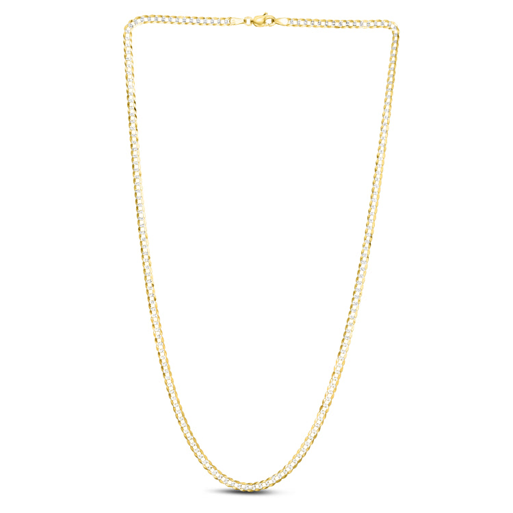 14K Yellow Gold 3.2mm White Pave Curb 18 Chain with Lobster Lock