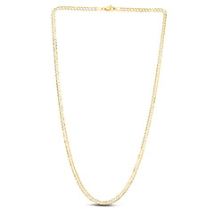 14K Yellow Gold 3.2mm White Pave Curb 18 Chain with Lobster Lock