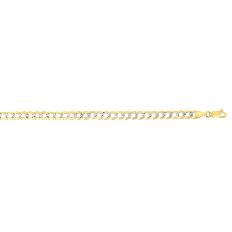 14K Yellow Gold 4.6mm White Pave Curb 20 Chain with Lobster Lock