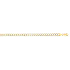 14K Yellow Gold 4.6mm White Pave Curb 20 Chain with Lobster Lock