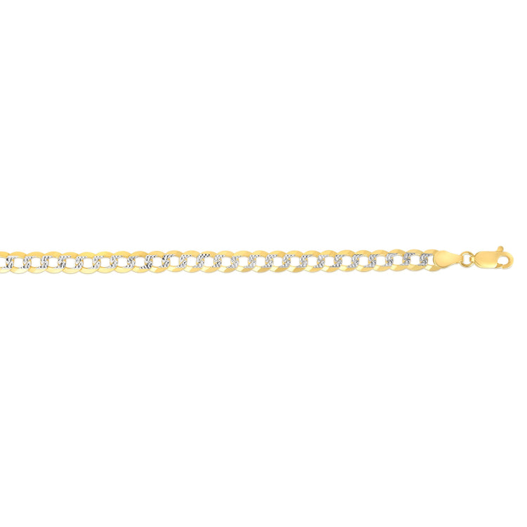 14K Yellow Gold 7mm White Pave Curb 22 Chain with Lobster Lock
