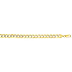 14K Yellow Gold 9.7mm White Pave Curb 8.5 Chain Bracelet with Lobster Lock