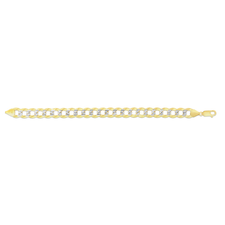 14K Yellow Gold 11.23mm White Pave Curb 8.75 Chain Bracelet with Lobster Lock