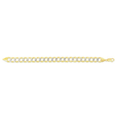 14K Yellow Gold 11.23mm White Pave Curb 8.75 Chain Bracelet with Lobster Lock