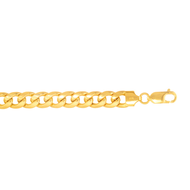 14K Yellow Gold 8mm Semi-Solid Miami Cuban 8.5 Chain Bracelet with Lobster Lock