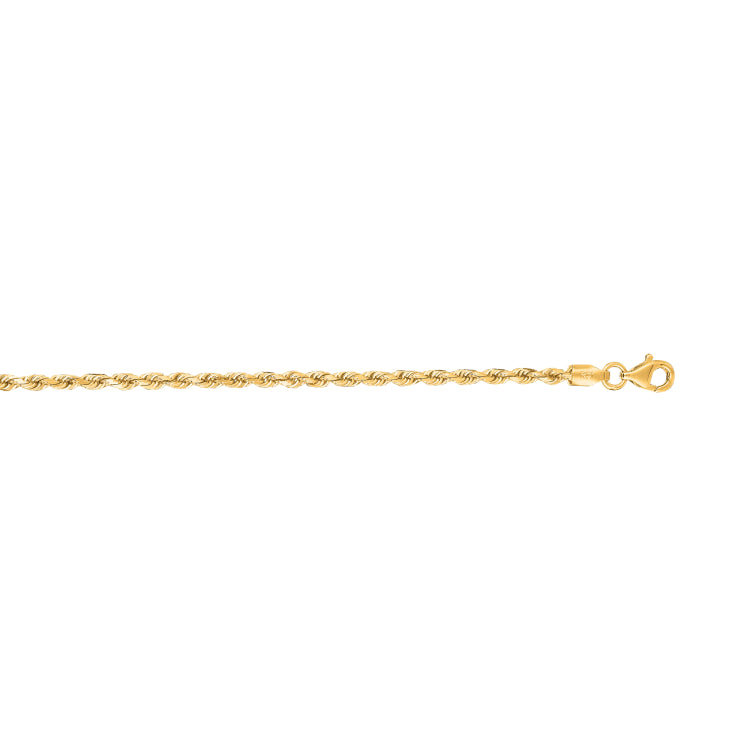 14K Yellow Gold 22 2.5mm Diamond Cut Royal Rope Chain with Lobster Lock