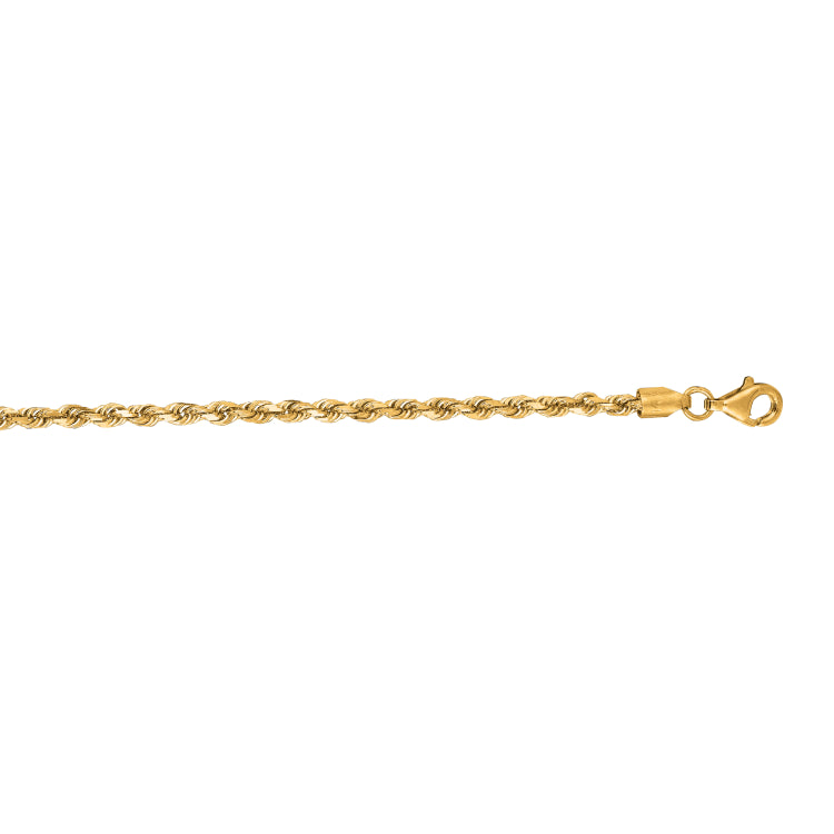14K Yellow Gold 30 2.75mm Diamond Cut Royal Rope Chain with Lobster Lock
