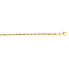 14K Yellow Gold 7 3mm Diamond Cut Royal Rope Chain Bracelet with Lobster Lock