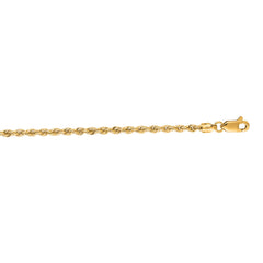 14K Yellow Gold 2.5mm Rope 7 Chain Bracelet with Lobster Lock