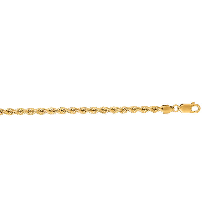 14K Yellow Gold 3mm Rope 22 Chain with Lobster Lock