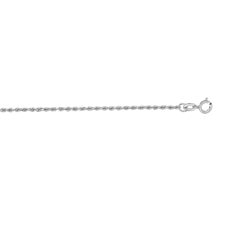 14K White Gold 1.4mm Diamond Cut Royal Rope 20 Chain with Spring Ring Clasp