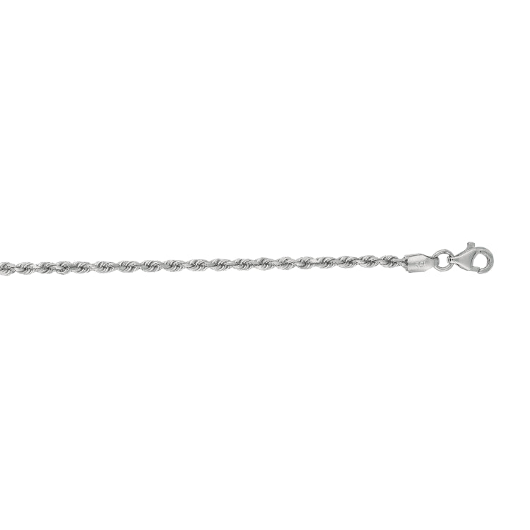 14K White Gold 2mm Diamond Cut Royal Rope 10 Chain Anklet with Lobster Lock