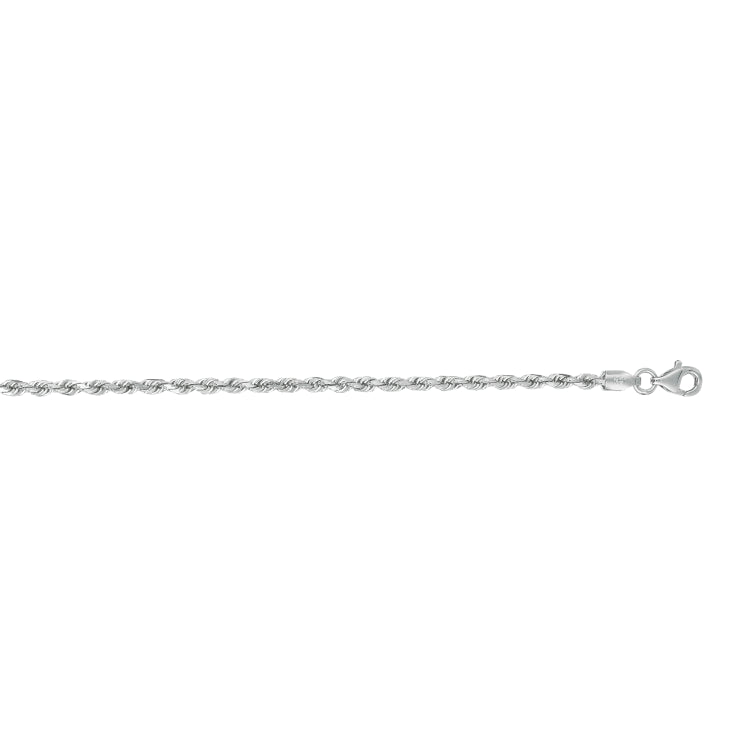 14K White Gold 2.5mm Diamond Cut Royal Rope 22 Chain with Lobster Lock