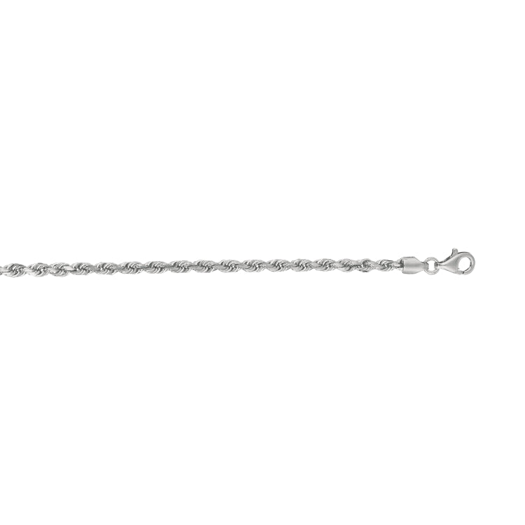 14K White Gold 3mm Diamond Cut Royal Rope 7 Chain Bracelet with Lobster Lock