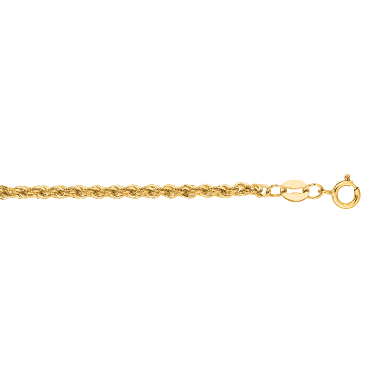14K Yellow Gold 2mm Lite Rope 16 Chain with Lobster Lock