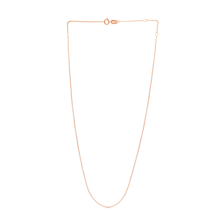 14K Rose Gold 0.97mm Double Extendable Cable Chain with Spring Ring Clasp. 18 total length with Jump Ring at 16 and 17 inch.