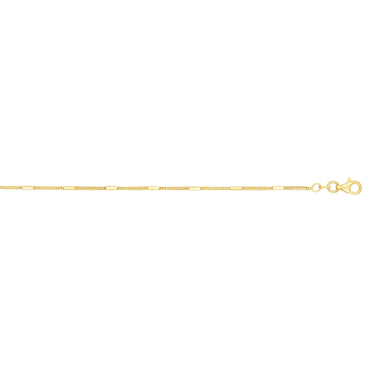 14K Yellow Gold 1.3mm Polished Bar Station Saturn 18 Chain with Lobster Lock