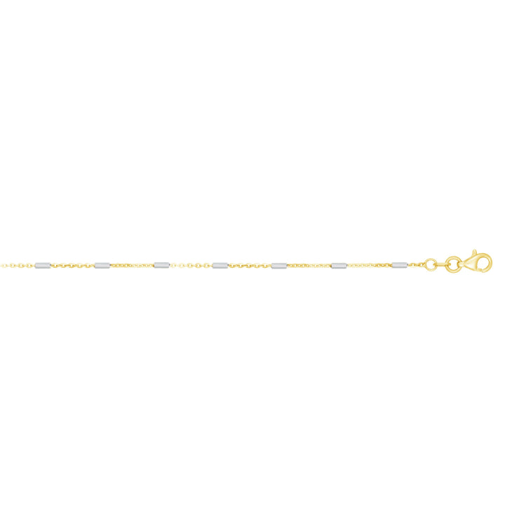 14K Gold 1.4mm Two-tone Polished Bar Station Saturn 20 Chain with Lobster Lock