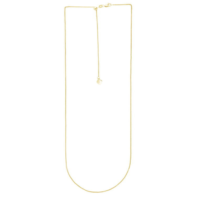 14K Yellow Gold 1mm Adjustable Wheat 22 Chain with Lobster Lock