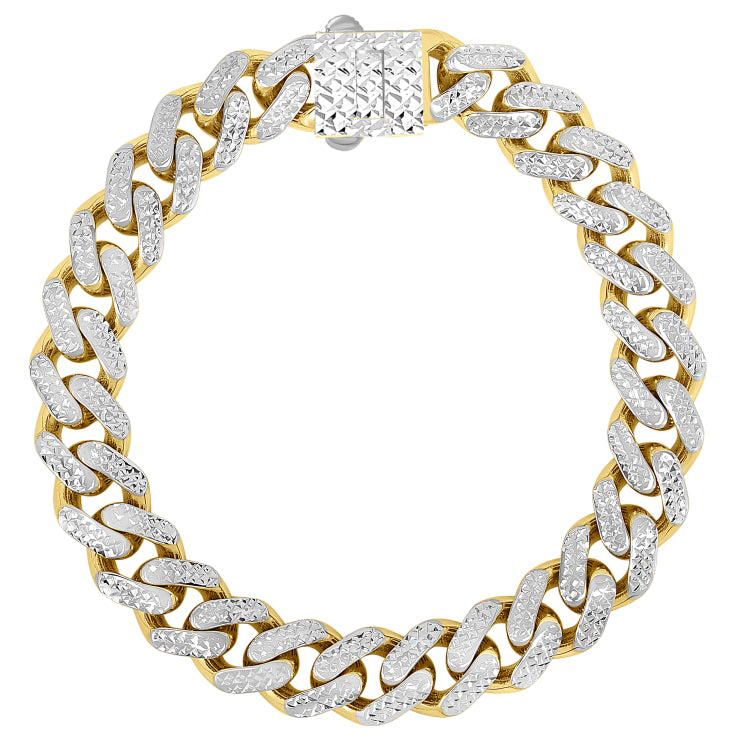 14K Yellow Gold 11.5mm White Pave Lite Miami Cuban 24 Chain Necklace