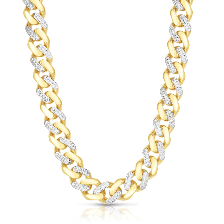 14K Yellow Gold 11.5mm Alternating White Pave Lite Miami Cuban 8.5 Bracelet